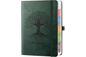 Smarpau 2026 Diary A5 Page a Day, Full Year Daily Planner from Jan.25 - Dec.25 with Colorful Monthly Tabs&Pen Loop, Hardcover A5 Diary, 5.9" × 8.5"- Deep Green