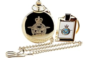 THE LUXURY VAULT RAF Crested Gold Pocket Watch and Keyring Gift Set Royal Air Force Military Gifts