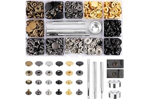 DICLLY Corchetes de Presión Metálicos,154 Pcs Botones de Presión,Remaches de Cuero,Remache de Doble Tapa,6 Colores Kit de Herramienta de Botón Snap Metal Artesanía para Ropa/Cuero/Vaquero/Bolsos
