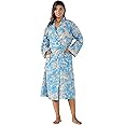 Ravaiyaa - Attitude is everything Indian Handmade Printed Cotton Bath Robe, Night Wear, Dressing Gown, Kimono Dress (Turquoise)