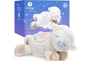Dreamegg 3-en-1 Jouet Peluche Musical Mouton pour Bébé Sommeil, Veilleuse Bruit Blanc Bebe 7 Sons Apaisants, Projecteur Starlight avec 3 Modèles de Projecteurs Interchangeables, Cadeau Naissance