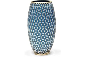 Suanti Decorative Flower Vase Handmade Navy Blue&Gold Diamond Pattern Flower Holder Display Flowers/Branches for Living Room/Bedroom/Kitchen/Office/Garden Floor Decor,Table Centerpiece Vase 28.5cmTall