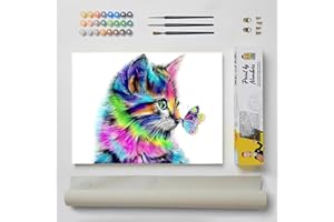 DonElton Pintar por Números para adultos Animales - 40x50 cm Kits de pintura con Pinceles, colores acrílicos y lienzo de lino, Sin marco - Regalo creativo (Gato con Mariposa)