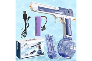 ZZQVIP Elektryczny Pistolet na Wodę, Pistolet na Wodę dla Dzieci ze światłem LED, Automatyczny z Jednym Przyciskiem, Podwójny Magazynek, Duża Pojemność, Odpowiedni na Imprezy Letnie, na Basenie