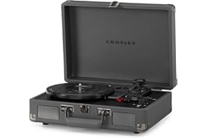 Crosley Cruiser Plus Toscadiscos De Vinilio con 2 Altavoces, Bluetooth In & out y AUX - Toscadiscos Vintage de 3 velocidades - para vinilos de 7", 10" y 12" - Portátil con Estuche Integrado - Gris