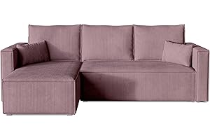 BROMARKT Corner Sofa with Sleep Function Sofa Cord Corner Couch with Bed Box Living Room Furniture Top Couch Three Seater Sofa Foldable Lazy 230 x 145 x 74 cm Dusky Pink