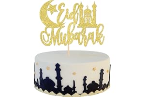SYKYCTCY 1 Pack Eid Mubarak Cake Topper Glitter Star Ramadan Cake Pick Birthday Cake Decorations for Moon Star Eid Islamic Muslim Theme Party Supplies Gold