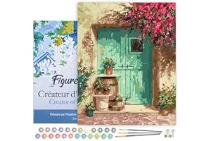 Figured'Art Peinture par Numéro Adulte avec Cadre Entrée fleurie - Activité Manuelle Kit de Loisir Créatif DIY Numéro d'Art Complet - 40x50cm toile tendue sur châssis