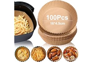JOSPL Air Fryer Feuilles de Papier 100 Pièces,Papier Cuisson Air Fryer Paper Liner,Prédécoupé en Forme de Bol Rond Papier Sulfurisé,Air Fryer Parchment Paper,Papier Rond pour Friteuse à Air(16*4.5cm)