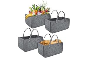 LZQ 4 Stück Groß Filztaschen Filztaschen Kaminholzkorb Filztasche Shopper Faltbar Filz kann als kaminholztasche, Einkaufstaschen, Büchertaschen (Hellgrau)