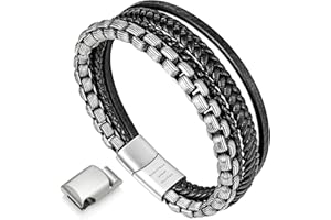 Murtoo Bracciale Uomo Pelle e Catena Acciaio Braccialetto con Chiusura Magnetica Pacco Regalo per L'uomo