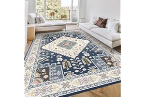 HOMFINE Vintage In-& Outdoor Tappeto-Camera da letto Tappeto Soggiorno Morbido Tappeto Sala da pranzo Antiscivolo Antimacchia Tappeto Sottile Lavabile in lavatrice Tappeto, Marino Blu, 160 x 230 cm