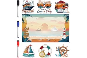 COZDAZZ Cruise Door Magnets Decorations, 7PCS Retro Nautical Funny Cruise Magnets for Ship Cabin Door, Cruising Must Haves Magnetic Signs, with 3PCS Pens