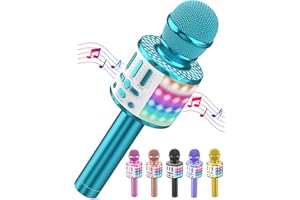 MICQUTR Microfono Karaoke Bluetooth, Microfoni Karaoke Wireless con LED Flash, Portatile Karaoke Player Bambini, Altoparlante, Cambia Voce, per KTV/Casa/Festa/Canto, Compatibile con Android/iOS