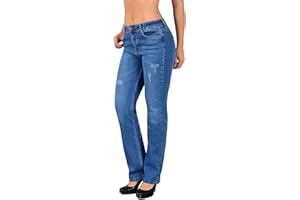 ESRA Jean Femme Droit Pantalon Taille Haute Jeans Stretch Femme High-Waist Grandes Tailles G300