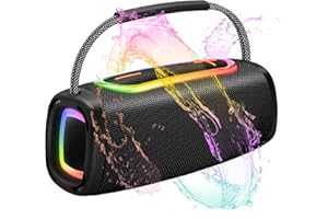 MATAST Portable Bluetooth Speaker with 24W Stereo Sound, BassUp, BT5.3, 24-Hour Playtime, IP6 Waterproof Wireless Pairing Speaker with Built-In Mic, RGB Multi-Color Rhythm Lights for Outdoor/Party/Gifts