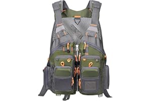GONEX Magreel Gilet Pesca con Multiple Tasche Gilet da Pesca a Mosca con Tracolla Regolabile e Strisce Riflettenti per Pesca Mosca, Kayak Canoe