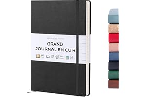 Beechmore Books Carnet de Notes Lignées - XL A4, Noir I Journal Couverture Rigide Premium Cuir Vegan, Papier Ligné Crème Épais 120 g/m², Boîte Cadeau, pour Écrivain, Journaliste, Réunion, Étudiant