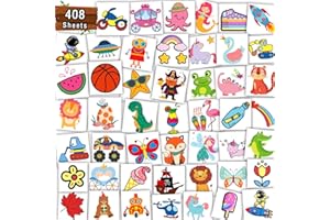 Leesgel 408 Sheets Individual Temporary Tattoos for Kids, Reward Stickers for Children, Mixed Fake Tattoo-Unicorn Dinosaur Mermaid Pirate for Boys Girls Party Bag Fillers Birthday Gifts Toys