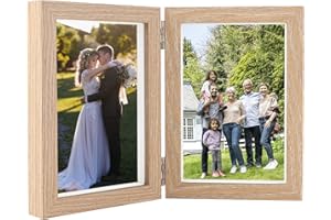 Czemo Marco para fotos doble 10x15 cm Plegable de Cara de Vidrio de madera Transparente Imágenes marcos Madera Marco para Retrato Varias Fotos Marco Decoración hogareña Día de la Madre(Marrón claro)