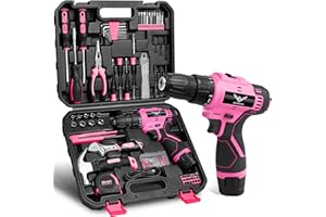 JENABOM Pink Tool Kit: 151-Piece DIY Set with 12V Cordless Drill, Home Tool Kit with Drill, Electric Drills & Hand Tools for Women