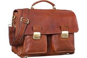 STILORD 'Atlas' Aktentasche Leder groß Vintage Lehrertasche Businesstasche Schultasche XL Bürotasche Herren Damen aufsteckbar echtes Rindsleder, Farbe:cognac - braun