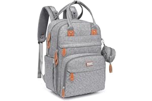BabbleRoo Sac à Langer Bébé, Sac à Dos à Langer Grande Capacité Déperlant – 17 Poches, Tapis à Langer, Étui à Sucette Amovible, Sangles Poussette, Sac de Voyage Unisexe
