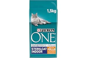 Purina ONE Bifensis Pienso para Gato Esterilizado Adulto Con Pollo y Trigo, 6 bolsas de 1,5kg