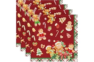 Arquiel Christmas Gingerbread Napkins, 45 cm x 45 cm Dinner Cloth Napkins Set of 4, Washable Cotton Soft Absorbent Square Table Top Decoration for Dining Kitchen Party Wedding