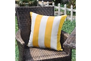 SK Studio 2 Stück Outdoor Kissen Wetterfest Wellen Gestreift Kissenbezug Sofakissen Dekorativ für Garten Sofa Wohnzimmer Bett Streifen Gelb, 45x45cm