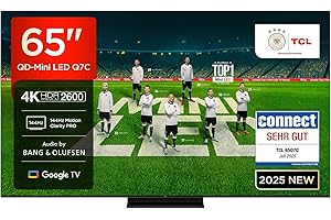 TCL 65Q7C QLED Mini LED Fernseher, 65 Zoll, 4K HDR Premium, Dolby Vision IQ & Atmos, Smart TV mit Google TV, 6.2.2 Sound, 144Hz VRR, AMD FreeSync Premium Pro, HDMI 2.1, AirPlay 2