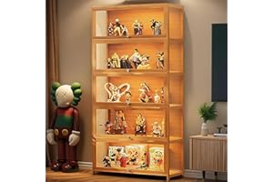 Scribora Display Cabinets, Glass Display Cabinet for Collectibles & Trophy, 5 Tier Display Cabinet, Bookcase, Storage Cabinet for Living Room, Bedroom, Office (Brown-flip Door)