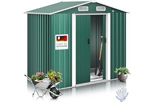 KESSER® XL Metall Gerätehaus 4,2m³ mit Fundament | Inkl. Arbeitshandschuhe | 195x131x186cm | 2X Schiebetür & Fundament | Geräteschuppen | Gartenhaus Schrank | Satteldachdach Garten Schuppen Grün