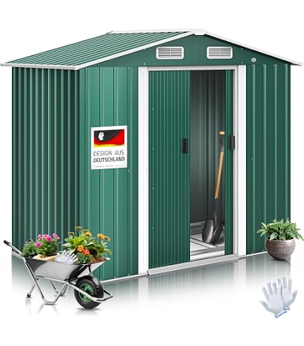 Abri De Jardin En Métal Outsunny 2,77 M² - Cabanon De Rangement Avec Portes Coulissantes, Aérations Et Fondation, Couleur Kaki