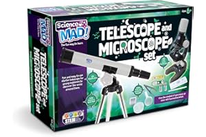Science Mad Microscope/Telescope Combo Set For Kids - Fun and Easy Starter 15x Magnification Telescope With Tripod and Stand + 100x Magnification Microscope, 6+ Years, Sm60