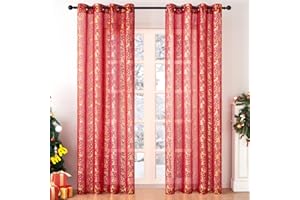 MRTREES - Set di 2 tende per soggiorno, con motivo natalizio, colore: rosso con alce, tenda trasparente per cameretta dei bambini, lunghezza 245 cm, larghezza 140 cm