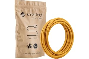 smartect Textilkabel för Lampor (3 x 0.75mm²) Guld, 3 Meter | Vintage Tvinnad Trasa täckt Tråd, 3 prong, Trasa Elektrisk Slad