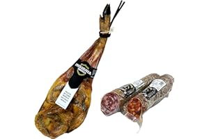 5 Kg Jambon Iberique (epaule) PATA NEGRA 100% naturel - Originaire de porcs ibériques + Chorizo ibérique + Saucisse ibérique |IBERIC BOX INSIGNIA IBERICA