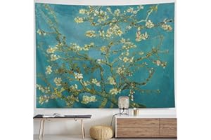IcosaMro Van Gogh Tapestry Wall Hanging, Almond Blossom Nature Plant Floral Wall Art [Double-Folded Hems] Rustic Wall Home Decor for Bedroom, Dorm, College, Living Room, 60x82.7, Green