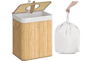 SONGMICS Förvaringsbehållare för pantflaskor, 95 l, bambu, med lock