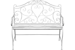GlamHaus Metal Garden Bench Seat Patio Furniture Foldable Antique White Beautiful Shabby Chic Handmade Vintage (Metal Florence)