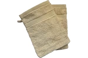 Sue Rossi Face Cloth Wash Mitt Set, 100% Organic Turkish Combed Cotton, 600GSM Thick With Hanging Loop, Size 16cm x 21cm, Flannel Glove Pack Soft & Absorbent (Camel, 2)