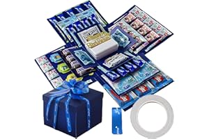 GEBRAZY Boîte à explosion à 5 couches DIY | Boîte surprise et surprise avec ruban adhésif + ruban | Boîte cadeau polyvalente pour anniversaire, Noël, Saint-Valentin, mariage et anniversaire de mariage (bleu)