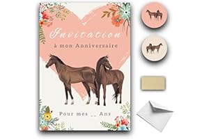 RXLITE Kit créatif de 10 Cartes d'invitation anniversaire à gratter thème Equitation en français: 10 cartons, 10 enveloppes blanches, 10 stickers et 10 autocollants dorés