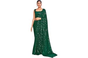 ELINA FASHION Sarees For Women Bollywood Faux Georgette Saree ||| Sequenz bestickte indische Sari & ungenähte Bluse