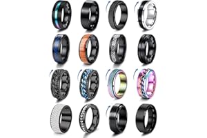 ADRAMATA 16 Pezzi Anelli Antistress in Acciaio Inossidabile per Uomo Donna Nero Anelli Fidget Band Spinner Anelli Set per la Promessa di Nozze 6/8MM di Larghezza 7-12