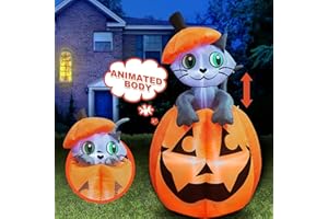 Joiedomi 5 ft Tall Halloween Inflatable Animated Kitty Cat On Pumpkin Inflatable Yard Decoration with Build-in LEDs Blow Up Inflatables for Halloween Party Indoor, Outdoor, Yard, Garden, Lawn Decor