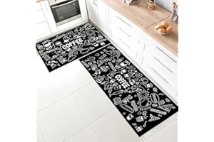 SHUAIG Kitchen Rug Set 2 Piece Non Slip Washable,Kitchen Mat Anti Fatigue Set,kitchen carpets with anti-slip stickers for Home Decoration(Style E, 43x75 + 43x150 cm)