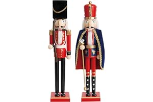 THE TWIDDLERS - 2 x żołnierzyki drewniane dziadek do orzechów, 50 cm - Król i podajnik w świątecznych kolorach - Tradycyjne ręcznie robione ozdoby z drewna sosnowego, ozdoby świąteczne z ruchomymi