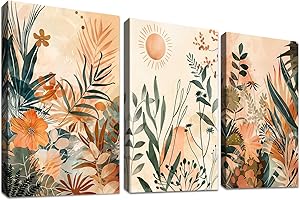 HALFLEMART 3 Pcs Botanico foglie verdi floreale Stampa su tela con cornice Fiore selvatico acquerellato Pittura Quadri su tela Quadri Moderni Camera da letto Soggiorno Decorazioni murale 90x40cm(12"x16"x3pcs)